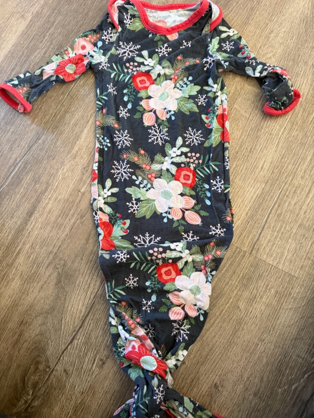 Little Sleepies Floral Knot Gown - Black with Red & Cream Flowers